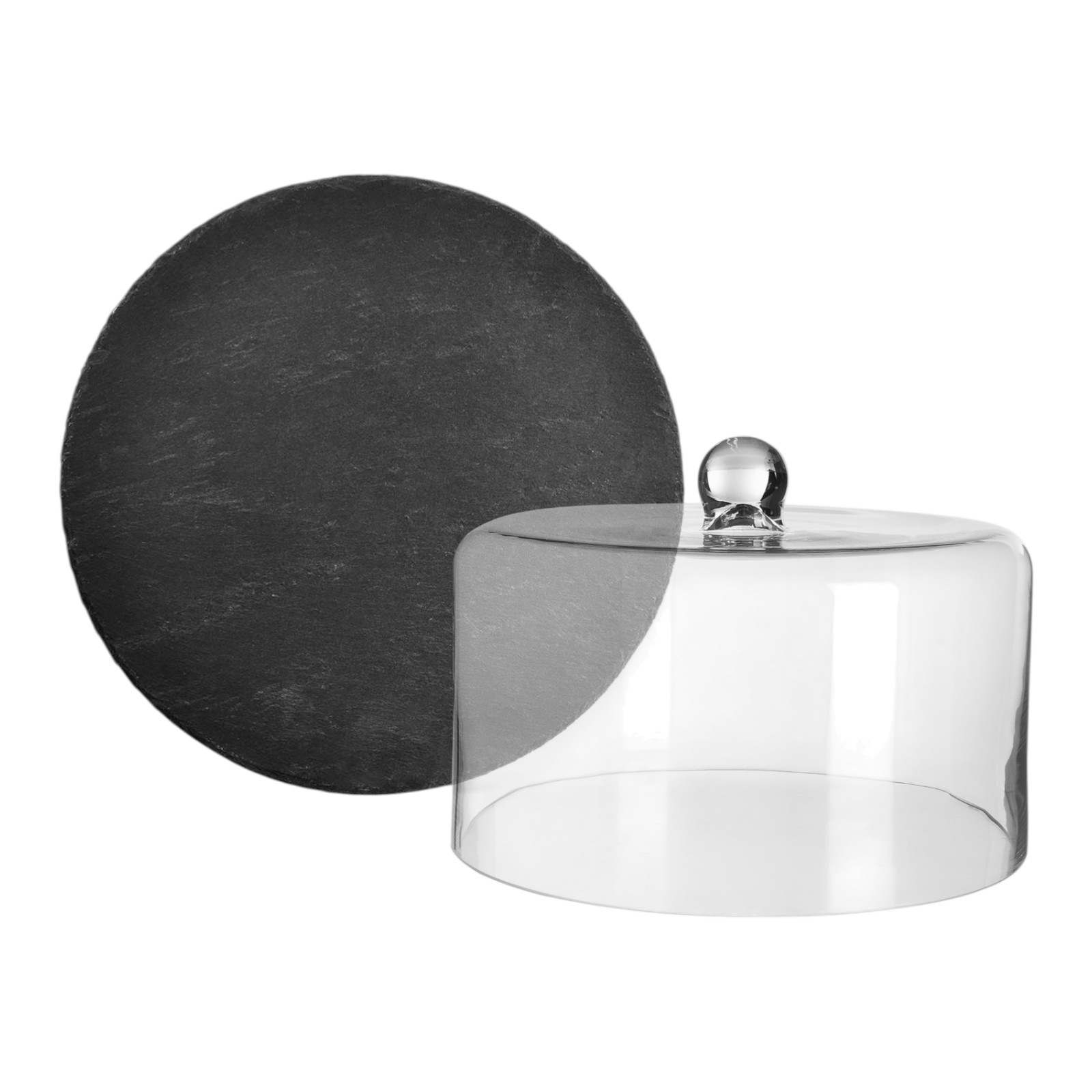 Glasglocke Esme mit Schiefer-Servierplatte 